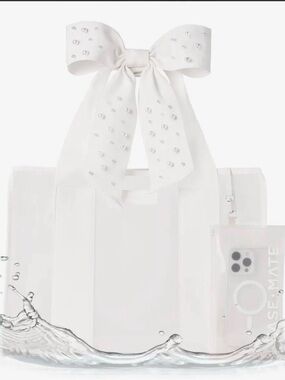 NWT Case-Mate White Bow-Accent Tote Bag with Pearl Details